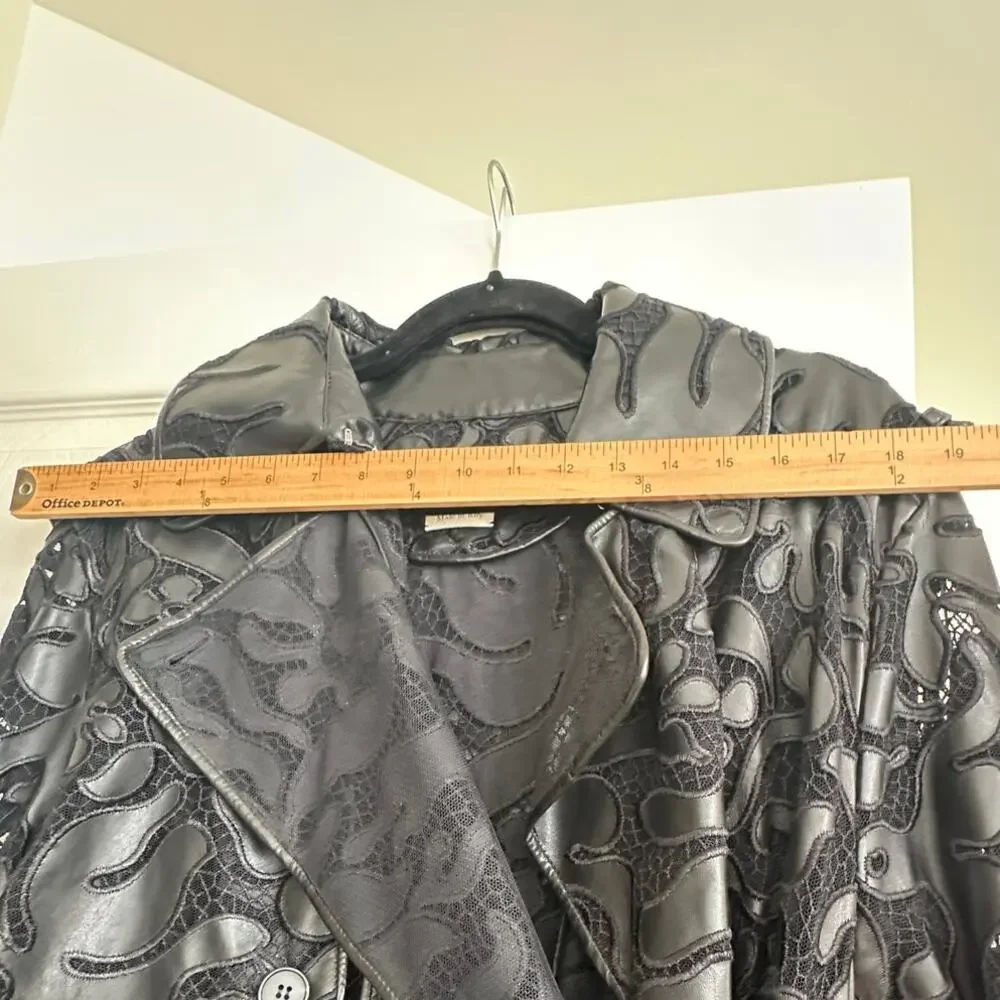 Alexander McQueen Black Leather Lace Belted Trench Coat Made in Italy 14 - Picture 12 of 16